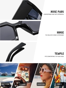 Detail view of reinforced hinges and non-slip nose pads on Y2K oversized sunglasses