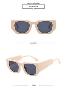 Vues détaillées de lunettes de soleil carrées beige avec monture épaisse et verres gris