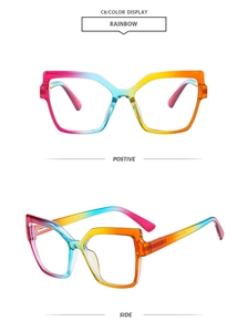 Close-up of rainbow gradient cat eye glasses frames with a high-quality transparent finish