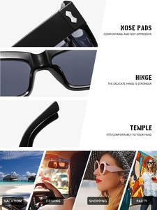 Vues détaillées de lunettes de soleil avec plaquettes nasales et charnières renforcées