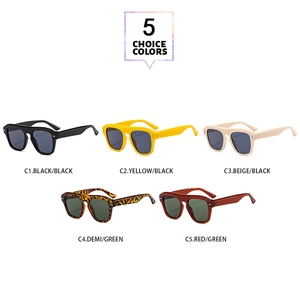 Detailed display of vintage square sunglasses available in five trendy fashion colors
