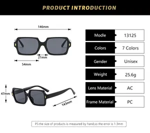 Detaillierte Größentabelle für Vintage Eckige Sonnenbrille mit Rahmenabmessungen