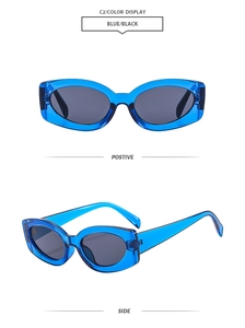 Vues détaillées de face et de profil de lunettes de soleil bleues transparentes