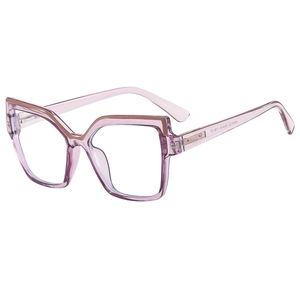 Classic cat-eye blue light blocking glasses with clear purple frames and gold metal accents