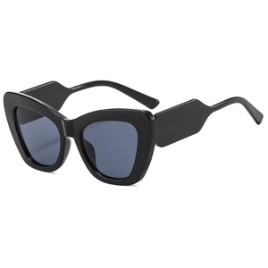 Fashionable oversized cat eye sunglasses with unique wavy temples in glossy black finish
