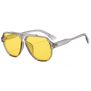 Lunettes aviateur rétro avec monture grise transparente et verres jaunes