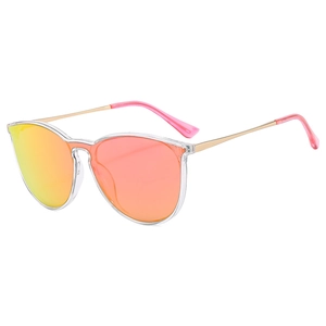 Fashionable aviator sunglasses with transparent frames and orange gradient mirror lenses