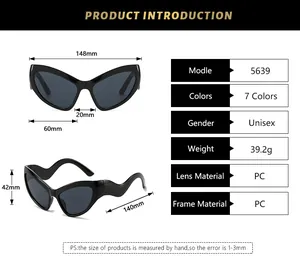 Size chart for cat eye sunglasses detailing 148mm frame width and wave-shaped temples
