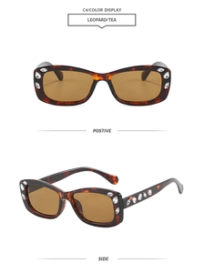 Détails de lunettes de soleil léopard avec strass en cristal et verres thé