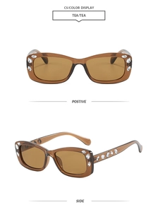 Vues détaillées des lunettes de soleil carrées thé avec strass de face et de profil