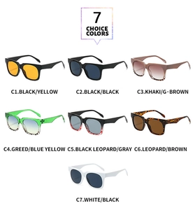 Collection of square sunglasses in seven vintage colorways on a white background