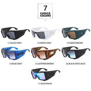 Collection of seven oversized wraparound sunglasses in various frame and lens colors