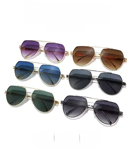 Matrix display of aviator sunglasses with dual-bridge metal frames in multiple lens colors