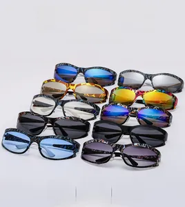 Collection of wrap-around cat-eye sports sunglasses with leopard and colorful patterns