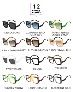 Collection of 12 stylish square oversized sunglasses in various vibrant colors and tints
