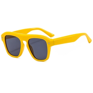 Fashionable yellow square frame sunglasses with dark lenses and silver stud accents