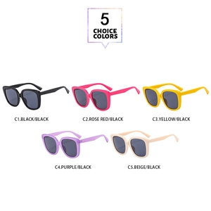 Detailed grid view of square Y2K oversized sunglasses in five candy colors with dark lenses