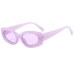 Vintage lavender oval cat-eye sunglasses with translucent frame for women in 45-degree view