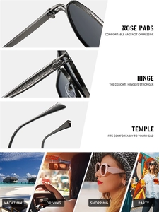 Detail of nose pads and hinges on retro aviator sunglasses with lifestyle usage scenes