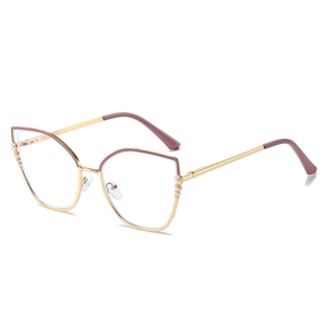 Fashion Cat Eye Eyeglass Frame Metal Anti Blue Light Artificial Pearl Decoration Retro Style Plain Glasses For Women