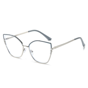 Retro cat-eye blue light blocking glasses frame with elegant pearl accents in silver
