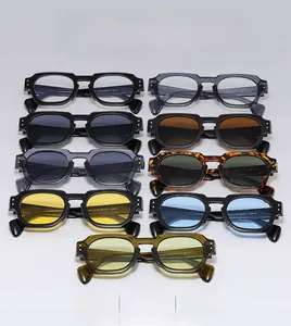 Collection of retro thick-framed sunglasses in black, tortoiseshell, and olive green
