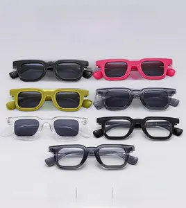 Collezione di occhiali da sole quadrati rétro in nero, rosa, oliva e grigio chiaro