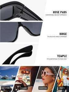 Detail view of stylish oversized sunglasses with durable hinges and real-life scene usage