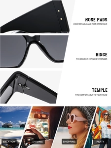 Détails des charnières renforcées et plaquettes de lunettes de soleil carrées oversize