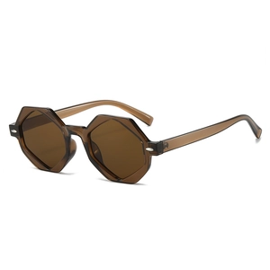 Lunettes De Soleil Polygone Rétro Pour Femmes Hommes Protection UV400 Monture PC Lentille AC Dégradé Hexagone Mode