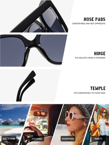 Detail view of reinforced hinges and nose pads on trendy square Y2K sunglasses