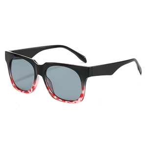 Classic retro square sunglasses with black and red patterned frame and grey lenses