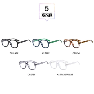 Vue détaillée de lunettes carrées anti-lumière bleue en cinq couleurs de monture