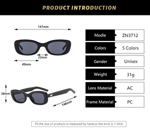 Detailed size chart for retro oval star sunglasses showing dimensions and PC frame specs