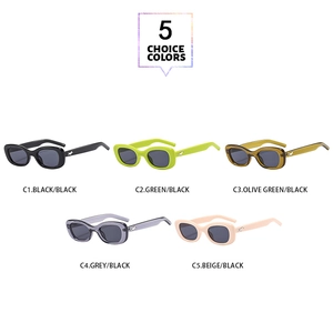 Group view of oval frame sunglasses in five colors with star metal temple accents
