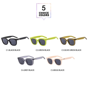 Detail view showing five color options of cat eye sunglasses with star metal accents