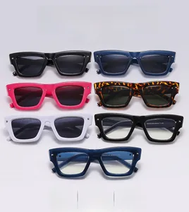 Detailed grid showing square vintage sunglasses with silver rivets in five assorted colors