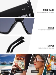 Detail of square pilot sunglasses showing ergonomic nose pads and hinge for daily activities