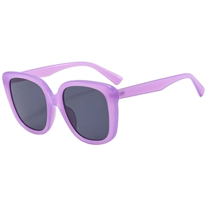 Fashionable oversized square sunglasses with light purple frame and dark grey lenses