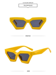 Modern geometric thick frame sunglasses in bright yellow with dark grey lenses