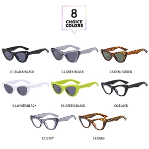 Grid view of vintage cat-eye sunglasses and frames in 8 diverse colors and finishes
