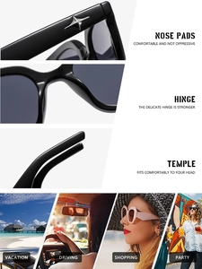 Detailed views of nose pads and star hinges with multi-scenario lifestyle display