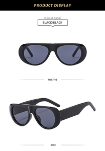 Vues de face et de côté de lunettes de soleil aviateur noires avec monture brillante