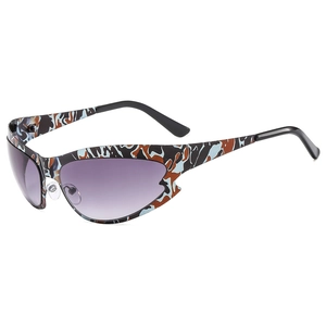 Camo pattern sports sunglasses with purple gradient lenses for cycling and outdoor fashion