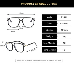 Spécifications de taille détaillées pour la monture de lunettes polygonale rétro à double pont