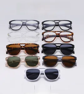 Collection of stylish double-bridge aviator sunglasses in various colors and clear lenses