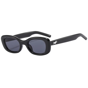 Lunettes de soleil ovales rétro noires pour femmes avec étoiles argentées sur les branches