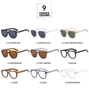 Nine diverse color options for retro double-bridge pilot sunglasses and clear frame glasses