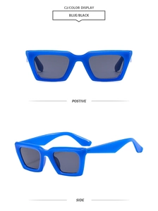 Vues frontale et latérale des lunettes de soleil œil-de-chat bleu électrique rétro