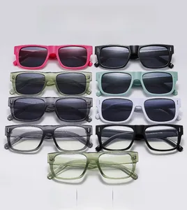 Detailed grid showing square sunglasses in diverse colors including green, pink and grey